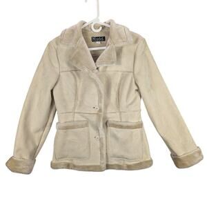 Mudd Jacket Womens Medium Faux Suede Sherpa Lined Button Front Pockets Cozy